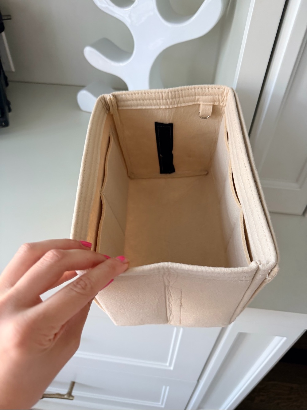 Felt Light Beige Bag Purse Insert Organizer 8.5 X 7 X 6 Inches Like New - Picture 3 of 10